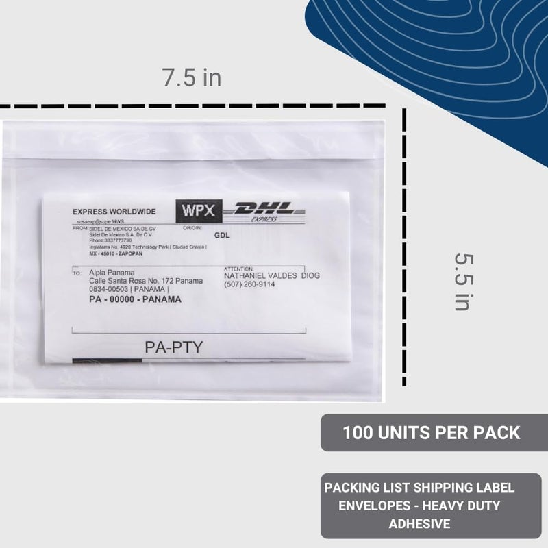 US PACK SMART 100 Units, 7.5"x5.5" Clear Packing List Shipping Pouches – Heavy Duty Self-Sealing Adhesive Envelopes, Waterproof & Tear-Proof – Ideal for Labels, Invoices & Documents - Image 2